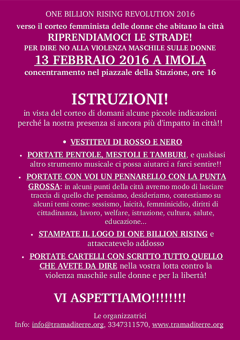 istruzioni per la manifestazione di one billion rising revolution