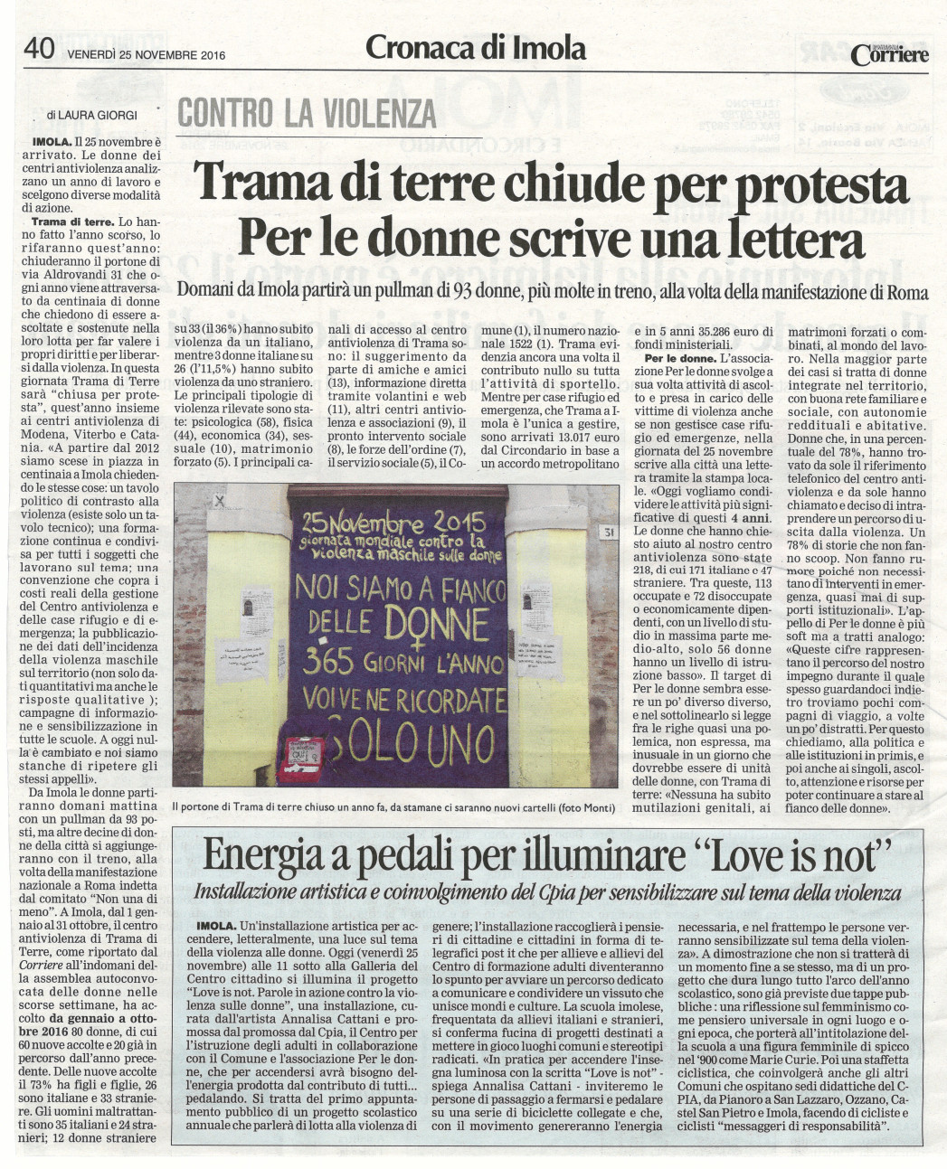 Corriere di Romagna, 25 novembre 2016, articolo di Laura Giorgi